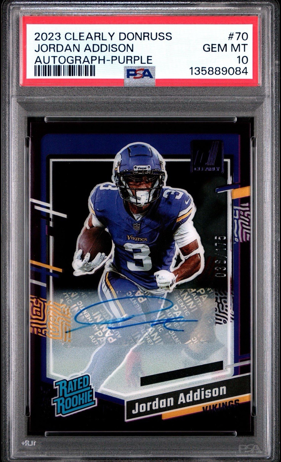 Jordan Addison Panini Clearly Donruss #70 Autograph-Purple
