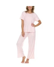 Flora Nikrooz Women's 2 Piece Pajama Set Pants W/ Pockets Short Sleeve Top Small