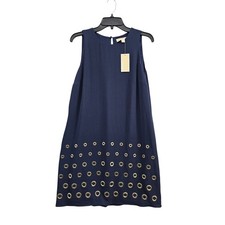Michael Kors Dress Womens 8 True Navy Grommet Eyelet Gold Sleeveless Shift Mini