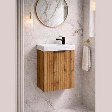 Cloakroom Vanity Unit Small Sink Wash Basin Slimline Oak Wall Hung 400mm Adel