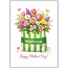 Funny Mother's Day Card For Mum Her Mother Waitrose Shopping Bag With Flowers