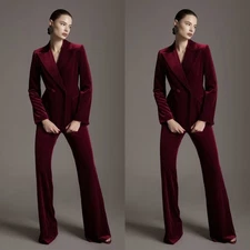 Burgundy Velvet Women Suits Peak Lapel Formal Prom Party Office Ladies Outfit