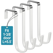 4 Pack Over The Door Hanger Hooks for Bathroom Bedroom Kitchen Hats Coats