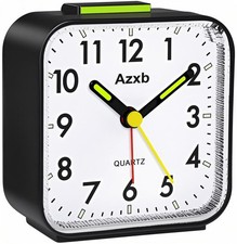 Azxb Analog Alarm Clock, Silent No Ticking Battery Operated Small, Black