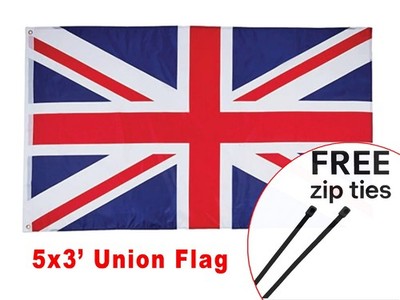 5 x 3 Fuß Union Jack große Flagge Messing Ösen Doppelnaht Rand UK Großbritannien