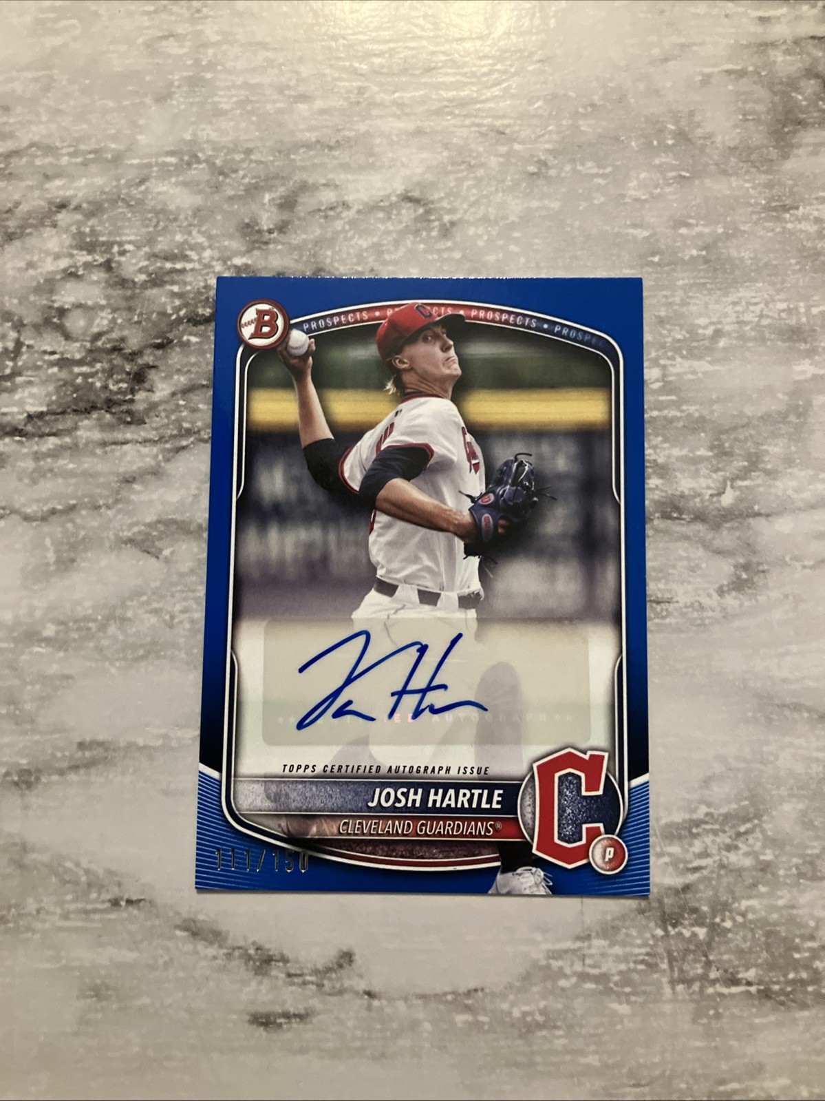 2025 Bowman Josh Hartle #BPA-JH Auto Blue /150 Cleveland Guardians