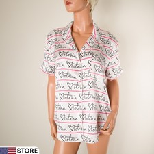 VICTORIA'S SECRET Satin Sleep Shirt PJ Top Pajama White Short Sleeve M