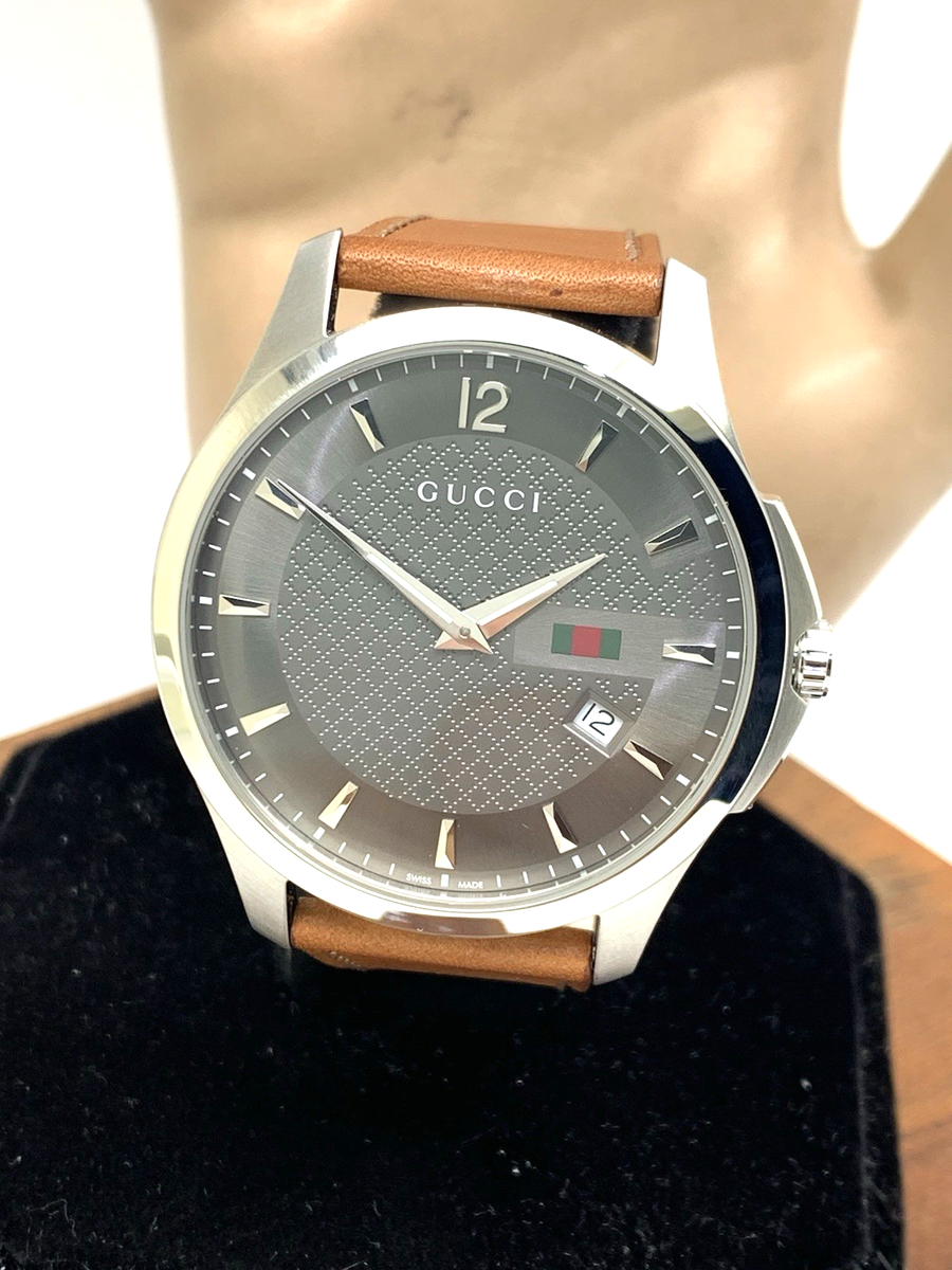 Gucci Men's Watch YA126302 G-Timeless Swiss Quartz Gray Dial Brown