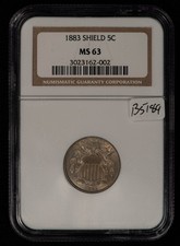 1883 5c US Shield Nickel - Major Die Breaks Struck Thru - NGC MS 63 - SKU-B5189