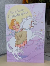 Vtg. Carlton "For A Sweet Granddaughter" Girl On Unicorn Birthday Greeting Card