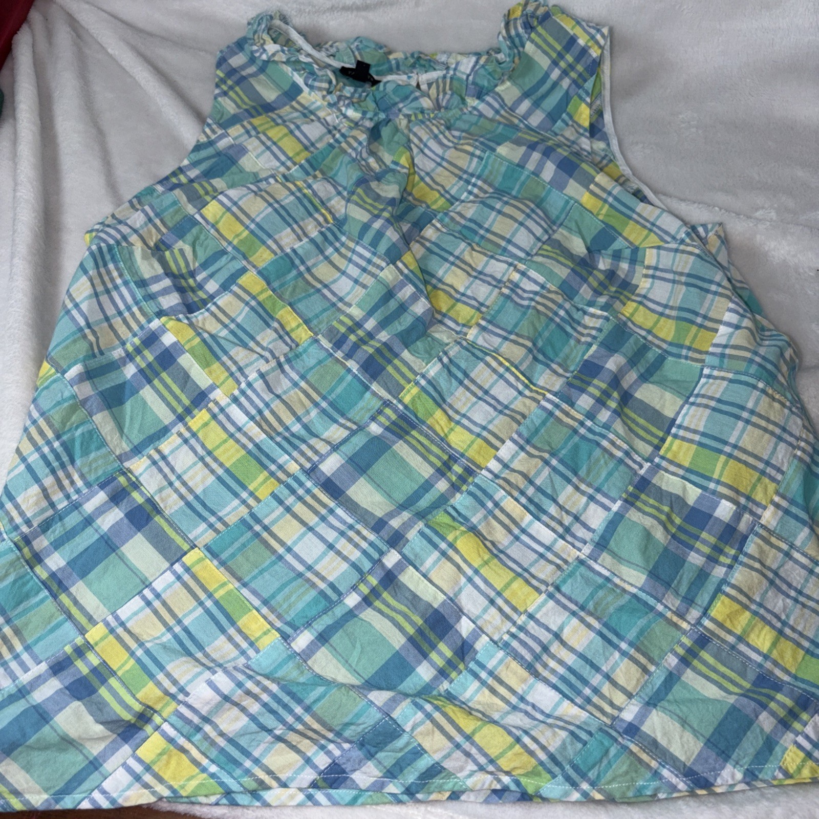 TALBOTS  S'less Patchwork Madras Ruffle Neck Cott… - image 1