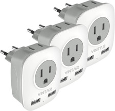 3 Pack European Travel Plug Adapter, International Power Plug Adapter with 2 US