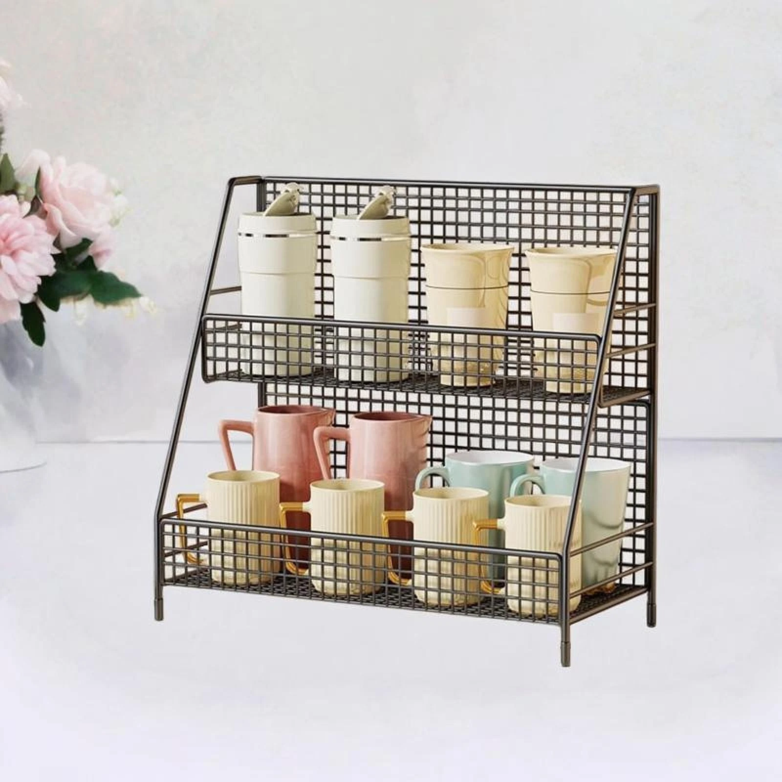 2 Layer Kitchen Counter Shelf Spice Rack Space Saving Portable Perfume Shelf