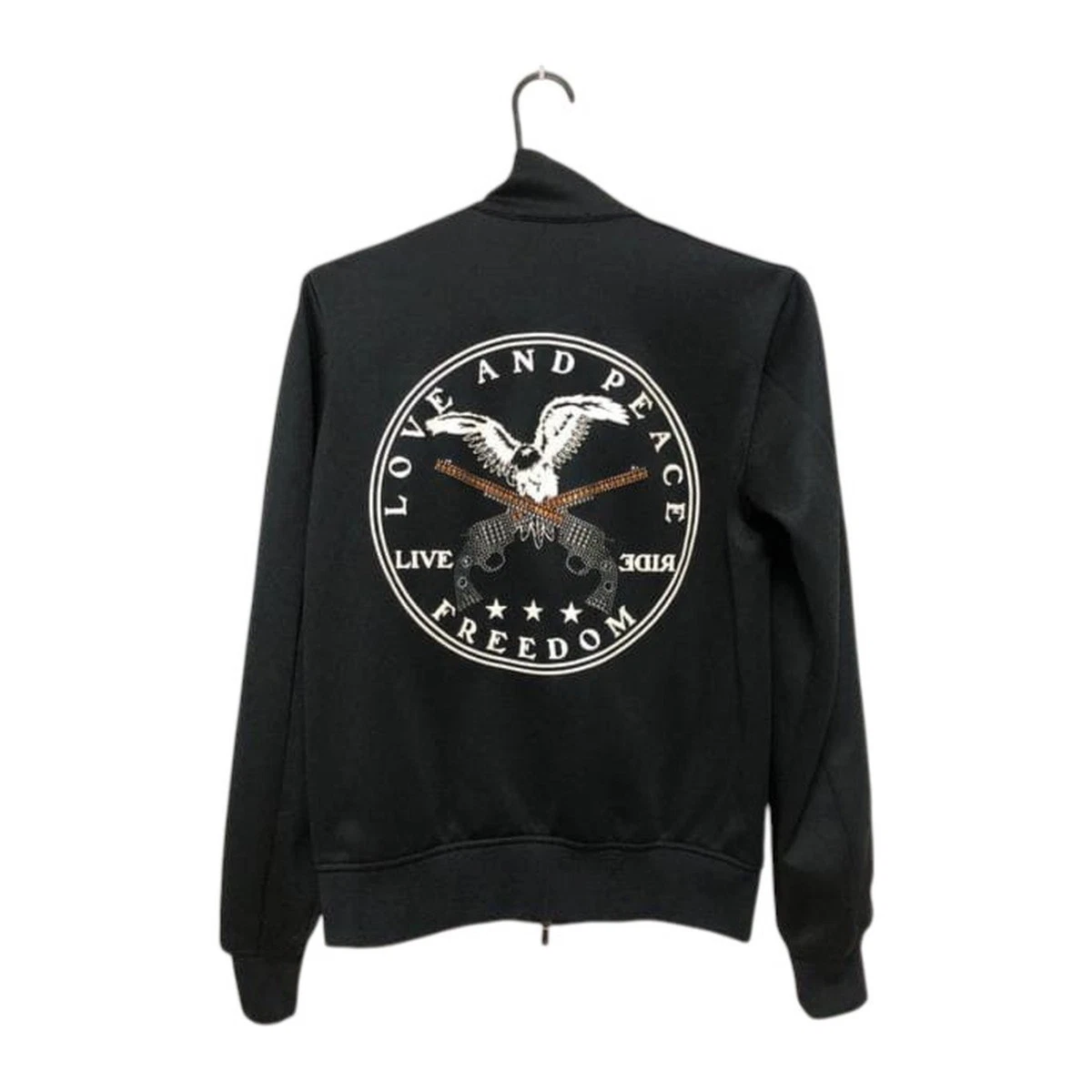 roar Zip Jersey Track Jacket Rhinestone Cross Gun Eagle Black 2 Made in Japan image 1