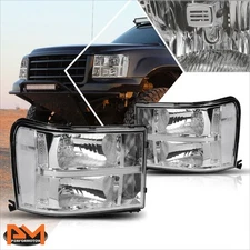 For 07-14 GMC Sierra 1500-3500 OE Factory Headlights Chrome Housing Clear Corner