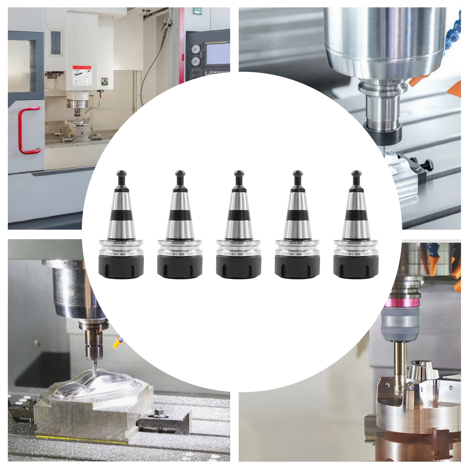 5Pcs ER32-50L Collets Sets ISO30 Balance Collet Chucks Kits with Spanner Wrench