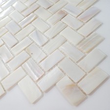 White Mother of Pearl Herringbone Mosaic Tile - 270x287mm, Mesh Backing