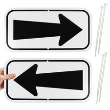2 Pack Reflective Arrow Signs, 12" x 6" Black Sturdy Small Signage,