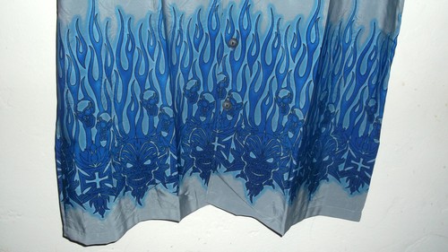 NEW demons in the fire HAWAIIAN SHIRT GRAY with blue flames XL by ODO - Picture 2 of 6