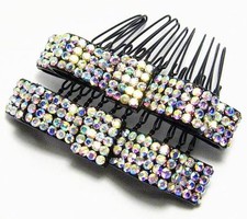 2PCS BOW AB WHITE AUSTRIAN RHINESTONE CRYSTAL HAIR COMBS COMB BARRETTE C1150W