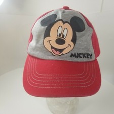 Disney Parks Mickey Mouse Youth Red Gray Face Hat Cap Logo Ears Adjustable Strap