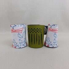 3pk Budweiser Neoprene Can Koozies Patriotic American Flag Military Print #3260