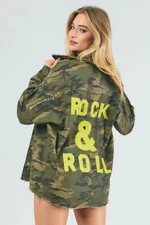 DAVI & DANI Jacket SHIRT CAMO Green PRINT camouflage army ROCK & ROLL Small