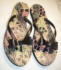 Womens Disney Mickey Mouse Sandals Flip Flops Sz 7/8 Boho Art Bow Black Animal