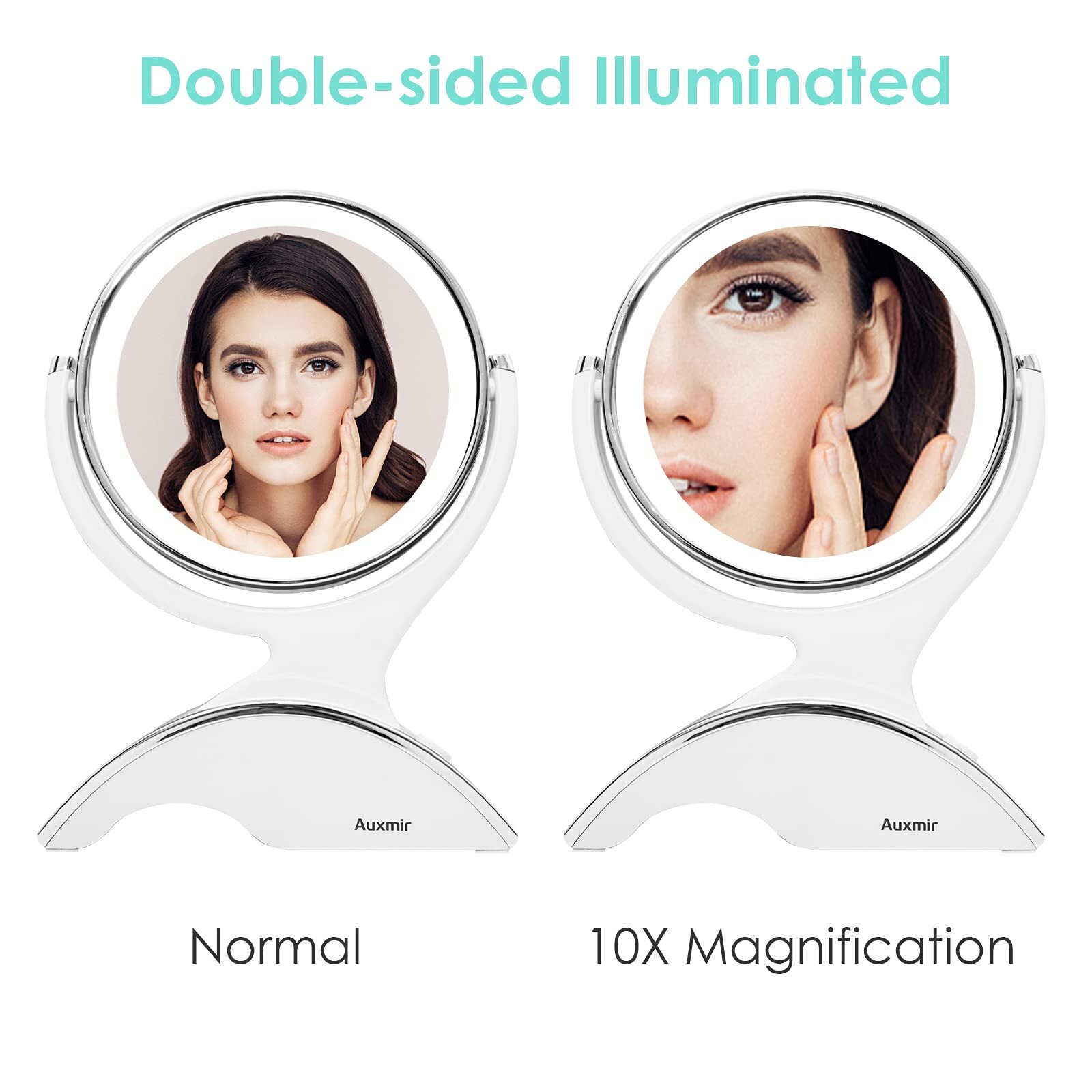 auxmir® Makeup Mirror Doublesided 1x/10x Magnifying Rechargeable with