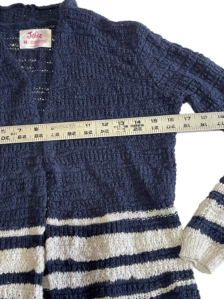 Suéter Cárdigan Justice Open Azul Marino Blanco Hilo Metálico Talla 14 Foto 2 de 4