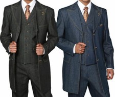 Men Denim Suits Blue Black Classic Fit Daily Wear Business Sport Suits Tailored
