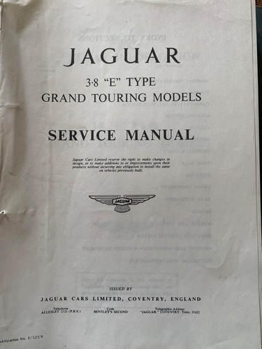 Jaguar 3.8 E-type Grand Touring Models Service Manual plus 4.2 & 2.2 Cars Info - Picture 2 of 7