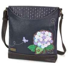 NEW CHALA NAVY BLUE HYDRANGEA SWEET MESSENGER CROSSBODY TOTE PURSE FAUX LEATHER