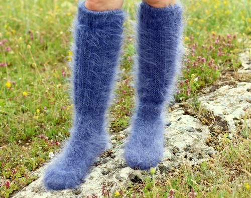 Thick mohair socks hand knit leg warmers soft fuzzy wool leg warmers SUPERTANYA - Picture 4 of 67