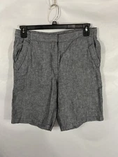 Saks Fifth Avenue Women's Size 10 Gray High-Rise Linen Bermuda Shorts