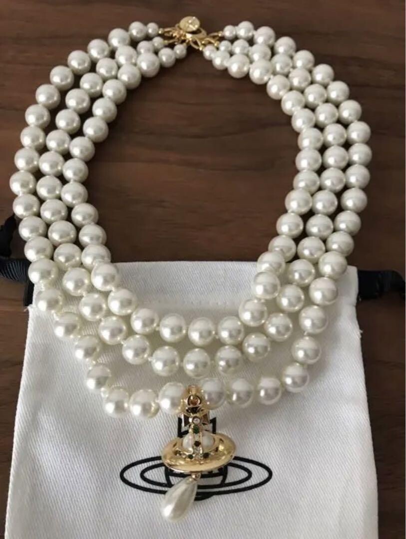 Vivienne Westwood Three Row Triple Layer Pearl Drop Gold