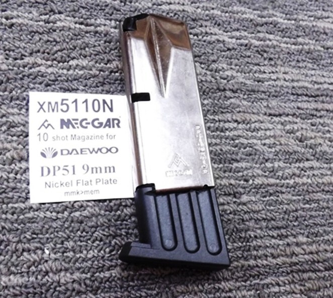 Mec-Gar 10 Shot Magazine for Daewoo 9mm DP51 Nickel Flat Plate