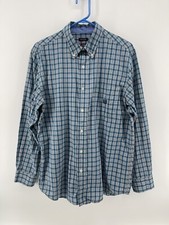 Chaps Easy Care Button Up Shirt Mens Size Medium Blue Plaid Long Sleeve FastShip