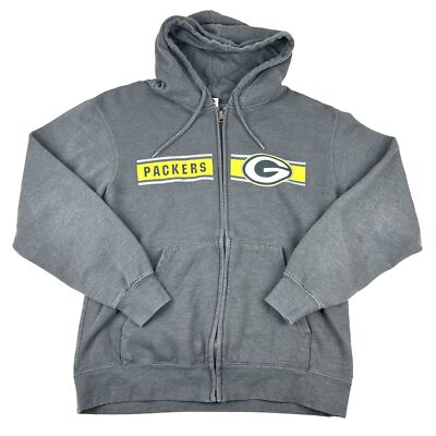 Majestic Green Bay Packers Football Men's Medium Gray Full Zip