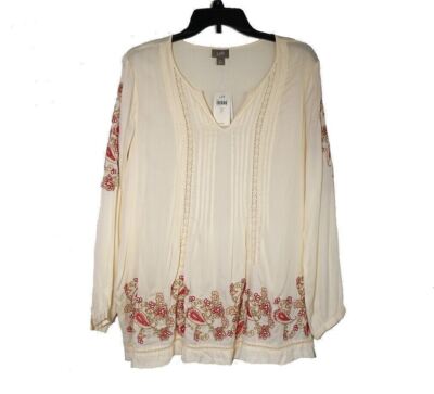 NWT J. Jill Ivory embroidered women's Tunic Top Blouse Size L Petite