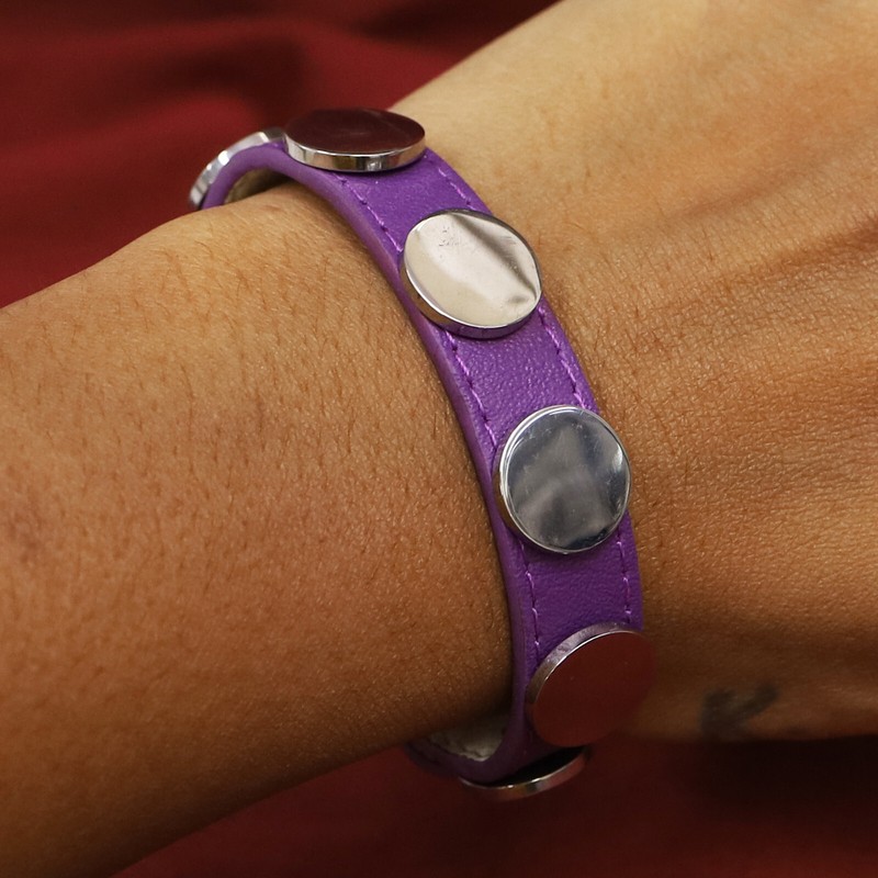 QVC Steel by Design Stainless Steel Adjustable Leather Disc Bracelet
