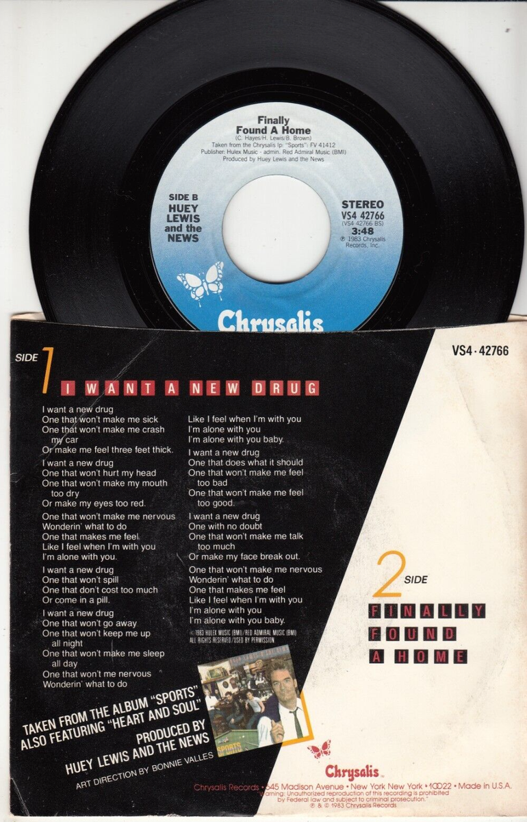 HUEY LEWIS & THE NEWS - I WANT A NEW DRUG - ORIGINAL 45 WPS