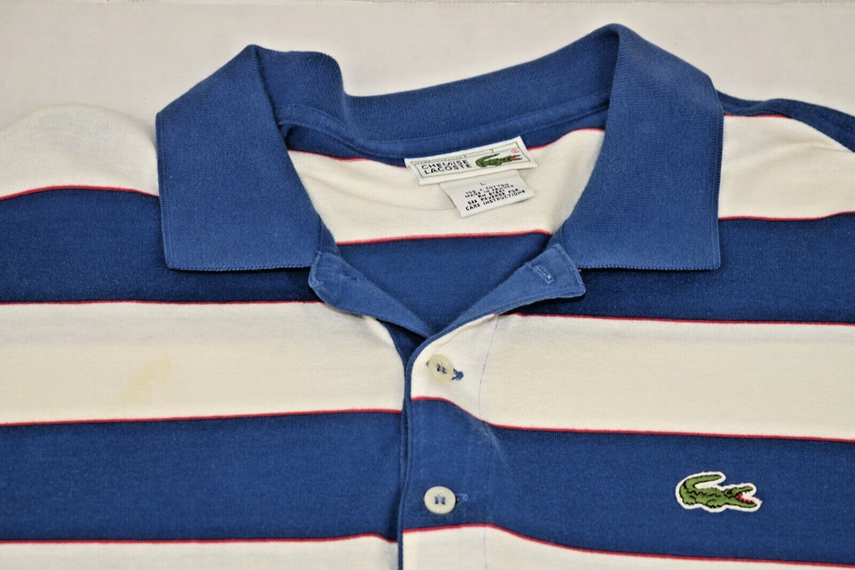 Vintage Chemise Lacoste Shirt Size L 70s Blue White Green