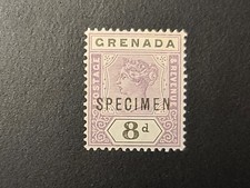 TIMBRE SPÉCIMEN GRENADE HUIT PENCE 8d REINE VICTORIA MH BEAU TIMBRE À POSSÉDER