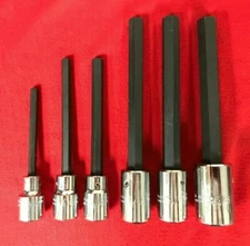 J5441-6XL Proto 1/2" Drive 6 Pc SAE Extra Long Hex Bit Socket Set 1/2" - 9/16"