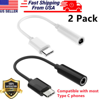Type C to 3.5mm Audio Jack Converter Cord 2 Pack for iPad MacBook Android Tablet