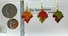 Maple or Oak Leaves Autumn Fall (dime size) Gold Drop Dangle hook Earrings 