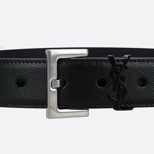 Cintura in pelle Saint Laurent Cassandre YSL monogramma grain de poudre nera taglia 70 - Foto 2 di 5