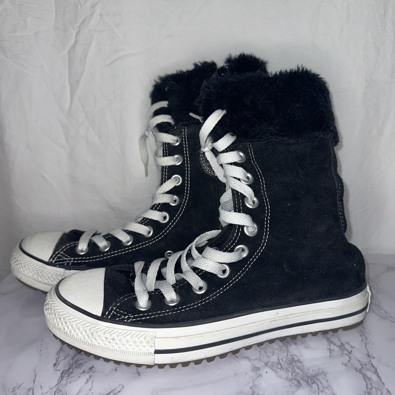 CONVERSE ALL STAR Suede / Fur Top Extra Hi Top Size M5 / W7 Rare Old Sneakers !!