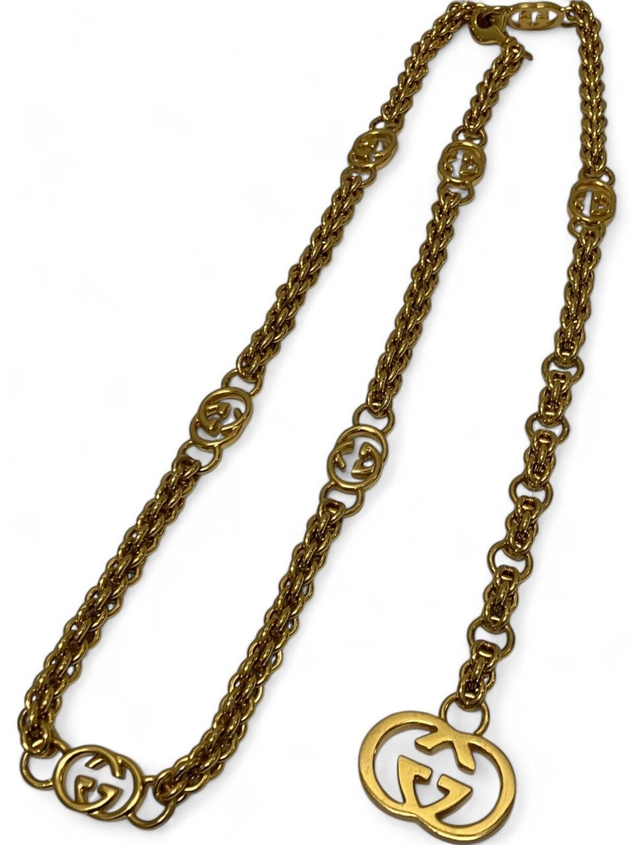 GUCCI Chain Belt GG Logo mark Vintage Long necklace Gold